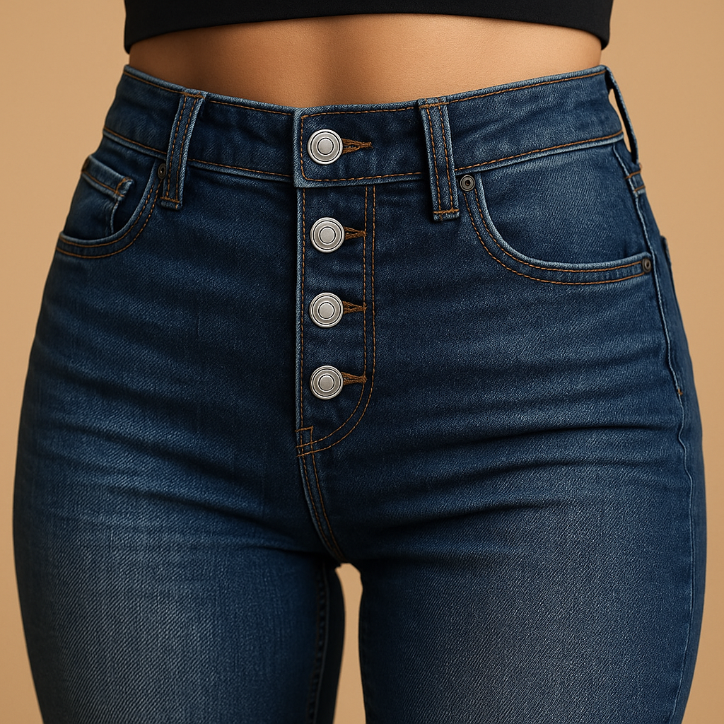 Dámské džíny s vysokým pasem, knoflíky a poklopcem na zip – pohodlný denim s rovnými nohavicemi na každý den