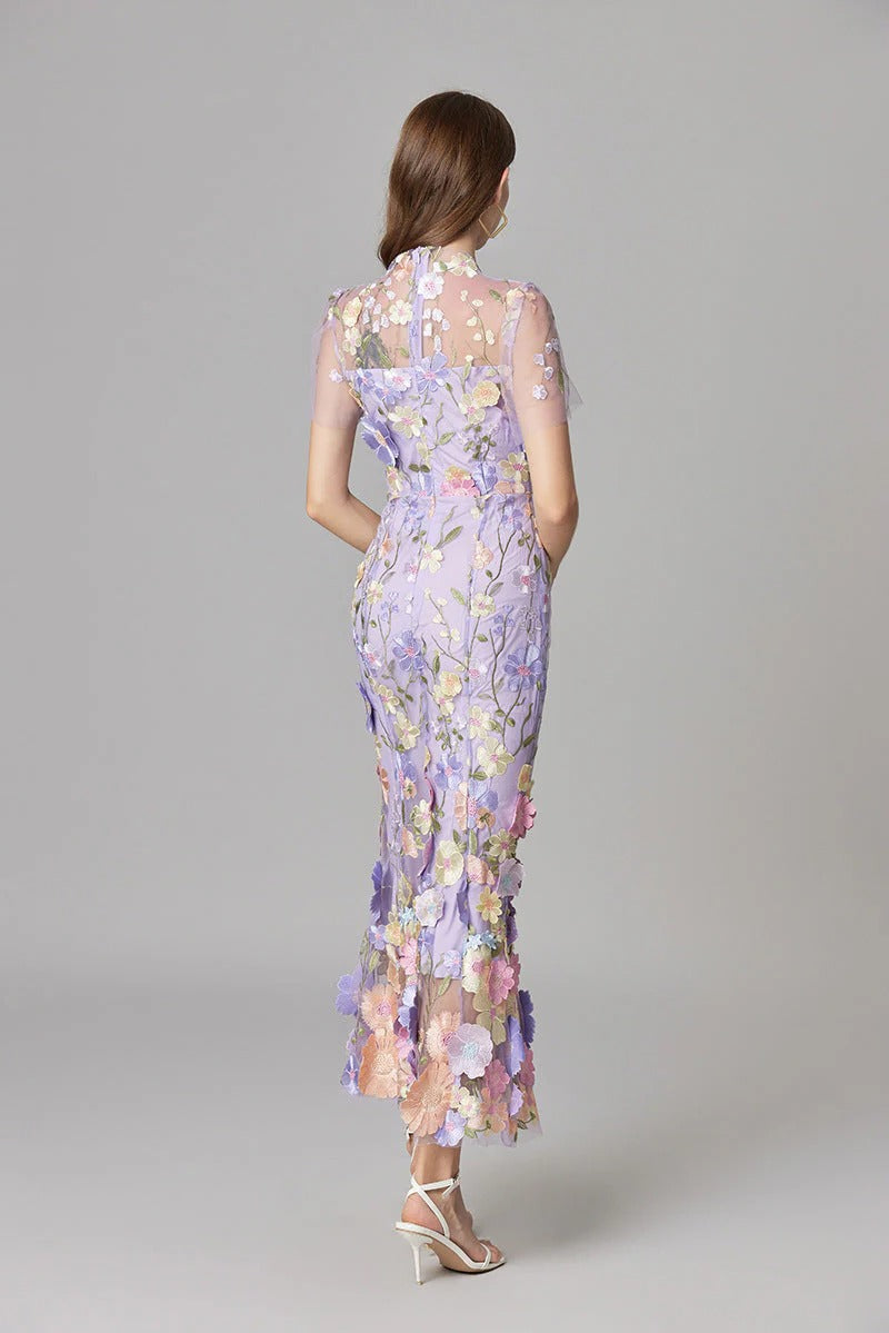 Women’s Embroidered Mesh Maxi Dress Statement Occasion Style