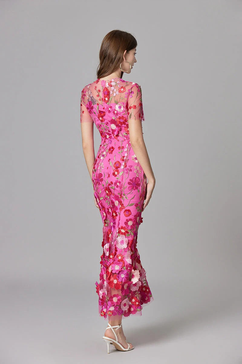 Women’s Embroidered Mesh Maxi Dress Statement Occasion Style