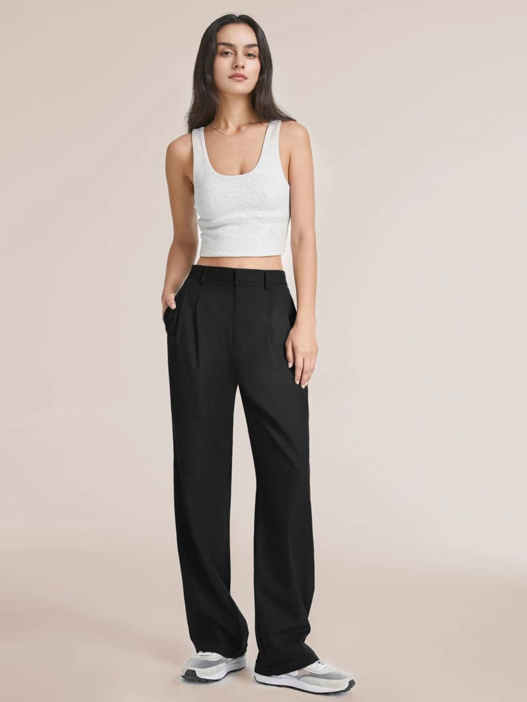Pantalon large plissé pour femme – coupe taille haute élégante, idéal pour le bureau