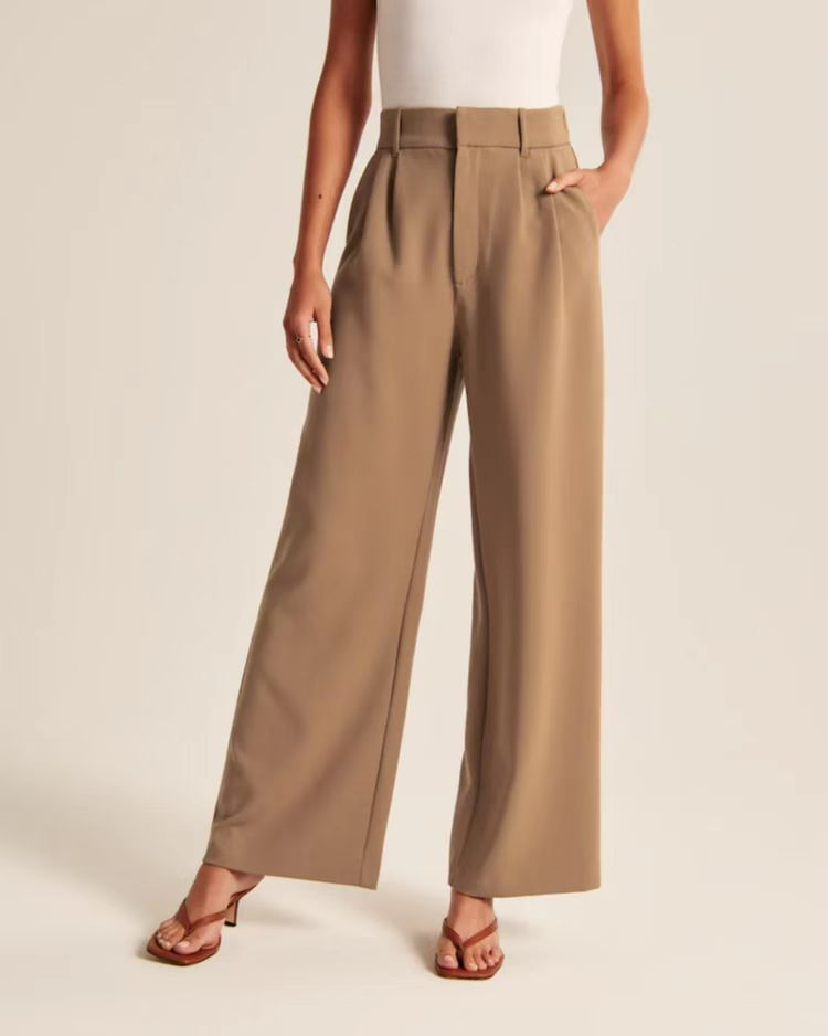 Pantalon large plissé pour femme – coupe taille haute élégante, idéal pour le bureau