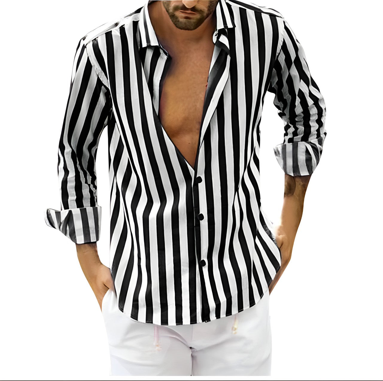 Men’s Striped Summer Shirt Lightweight Breathable Cotton Blend Comfortable Everyday Casual Shirt