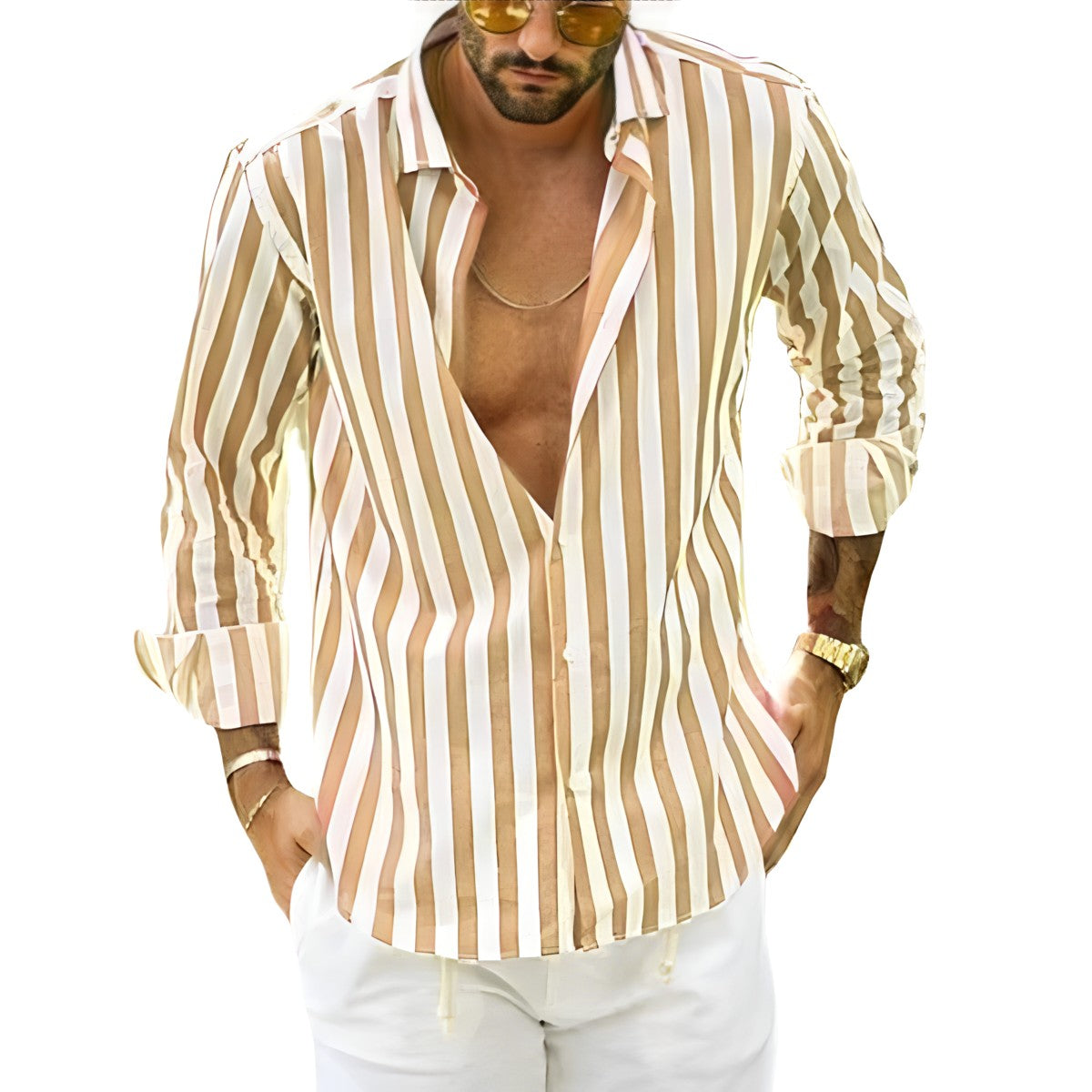 Men’s Striped Summer Shirt Lightweight Breathable Cotton Blend Comfortable Everyday Casual Shirt