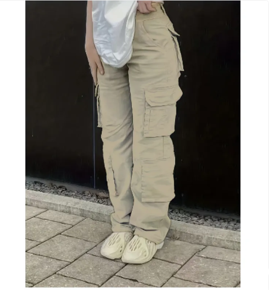 Women’s Wide Leg Cargo Trousers – Relaxed Loose Fit Utility Pants for Casual Everyday Streetwear