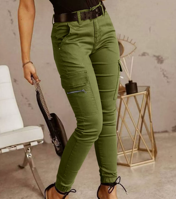 Women’s High-Waisted Cargo Trousers – Tapered Utility Style for Casual Streetwear and Everyday Wear