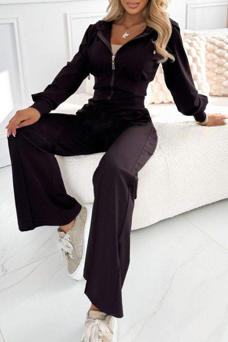 Set trening damă cu fermoar frontal sculptat și pantaloni lejeri asortați