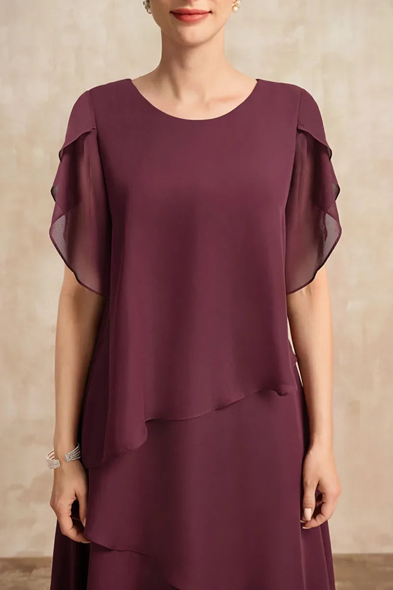 Abito midi da donna a strati in chiffon – Stile estivo fluido da cerimonia con maniche corte