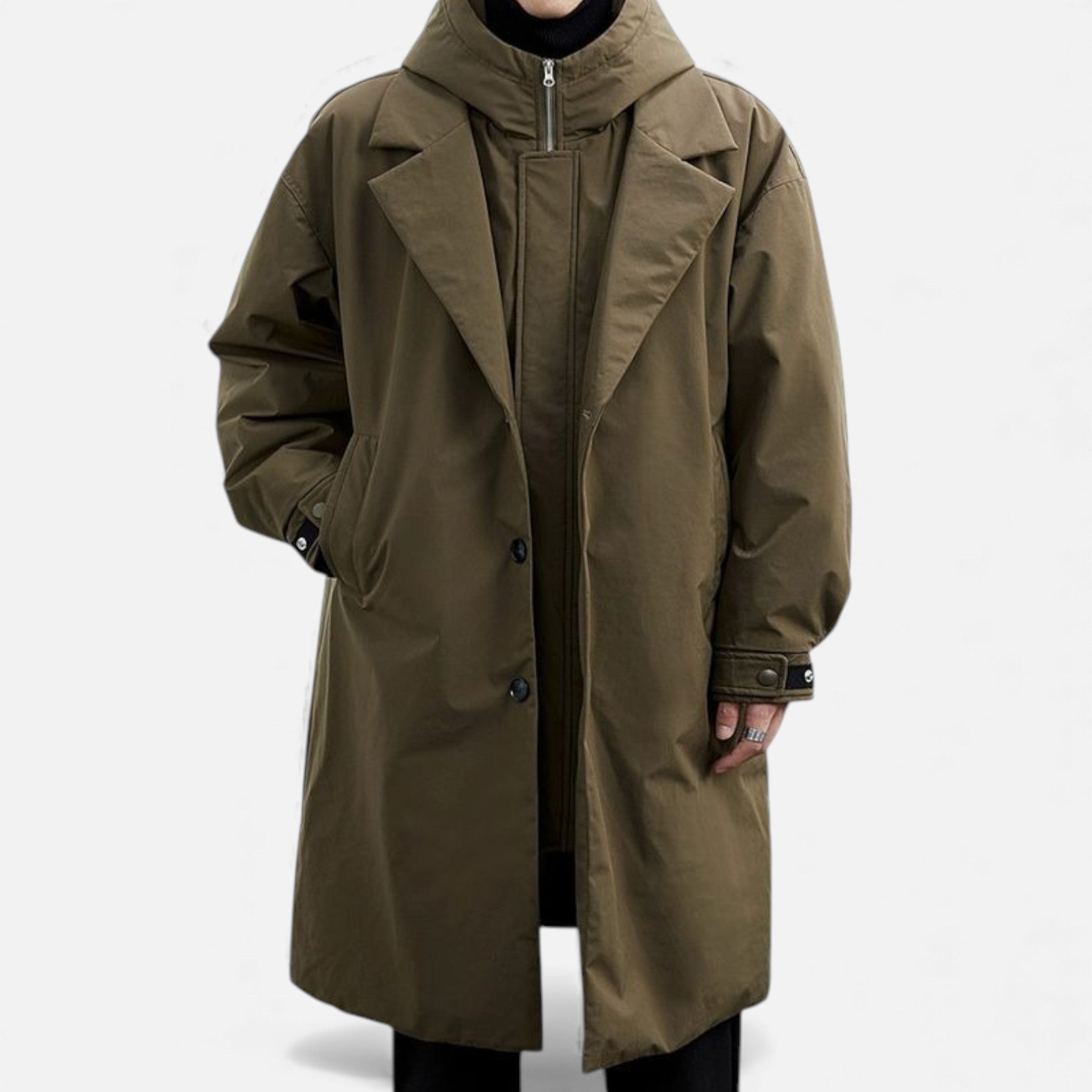 Valmonti | Men’s Hooded Mid-Length Coat – Classic Two-Layer Coat