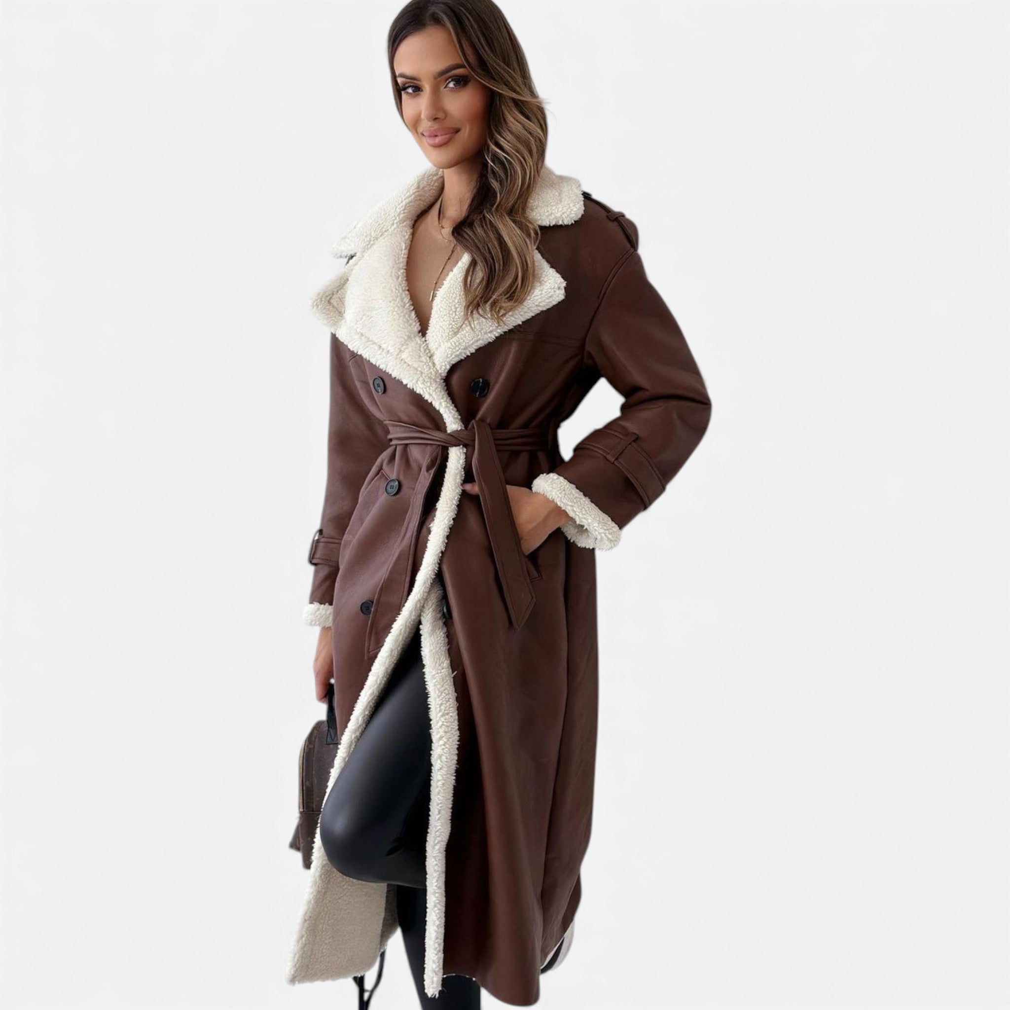 Valmonti | Women’s Belted Wool Trench Coat – Classic Mid-Length Coat