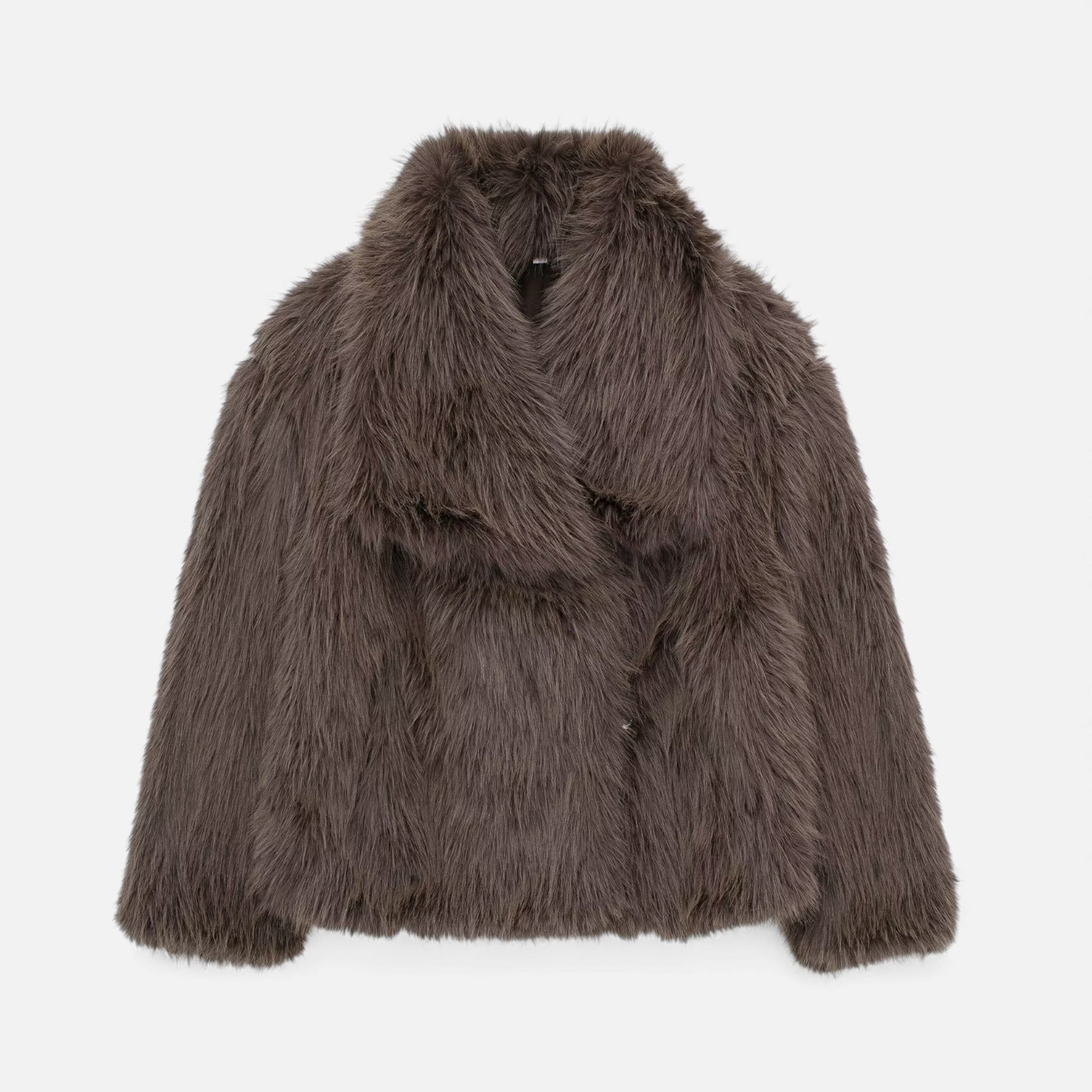 Valmonti | Women’s Faux-Fur Lapel Jacket – Short Cozy Fur Coat
