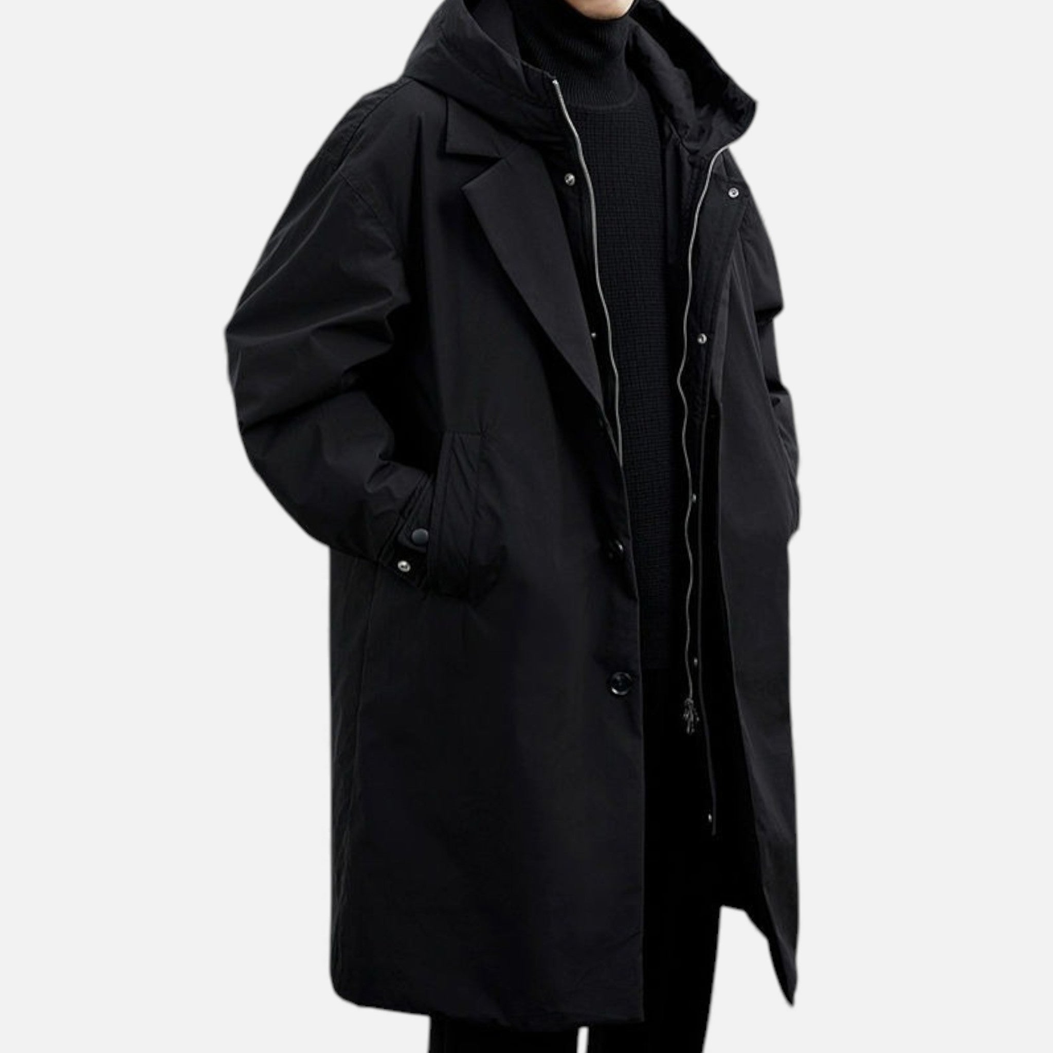 Valmonti | Men’s Hooded Mid-Length Coat – Classic Two-Layer Coat