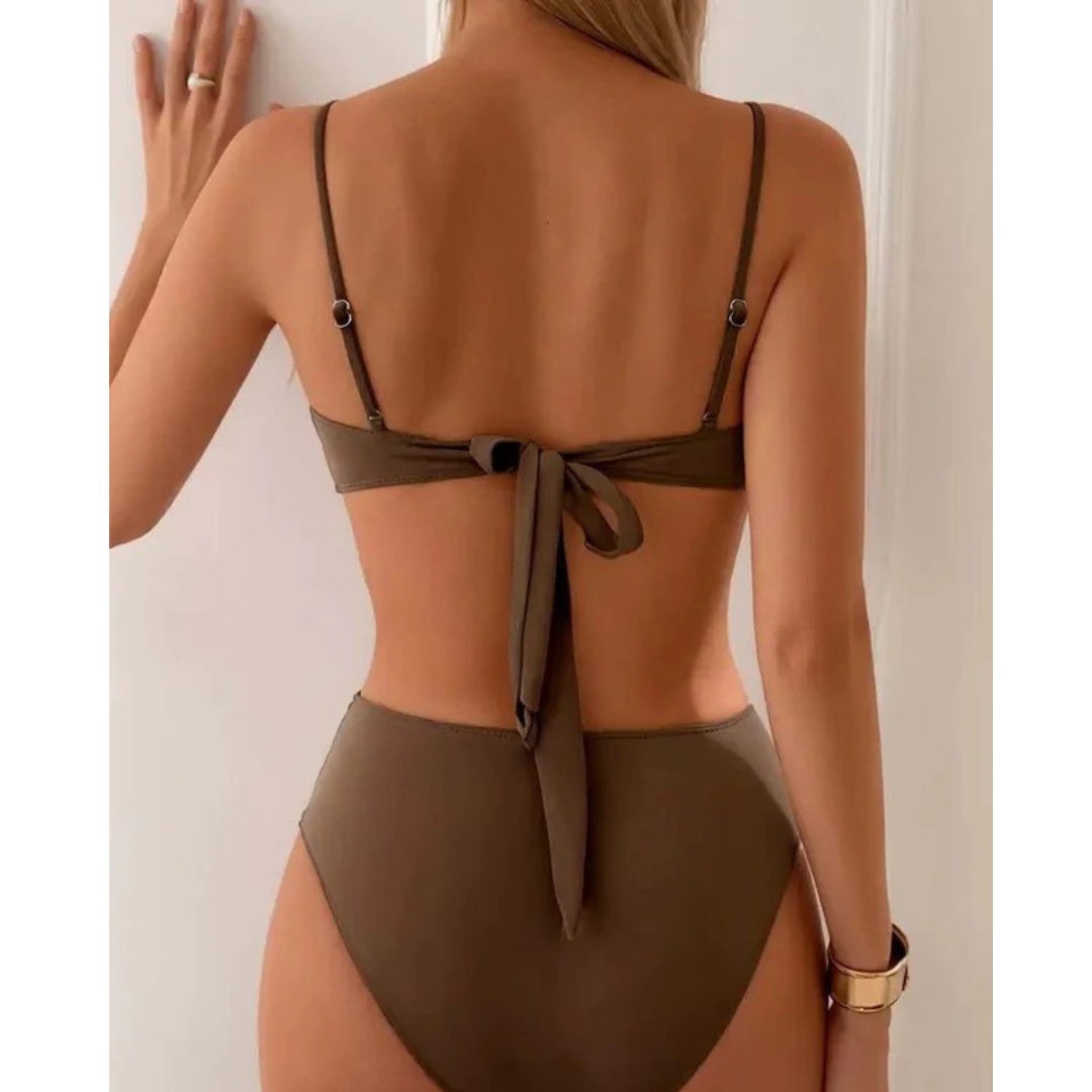 Women’s Ruched Bandeau Bikini – High-Waist Two-Piece Swimwear for Beach and Pool Days