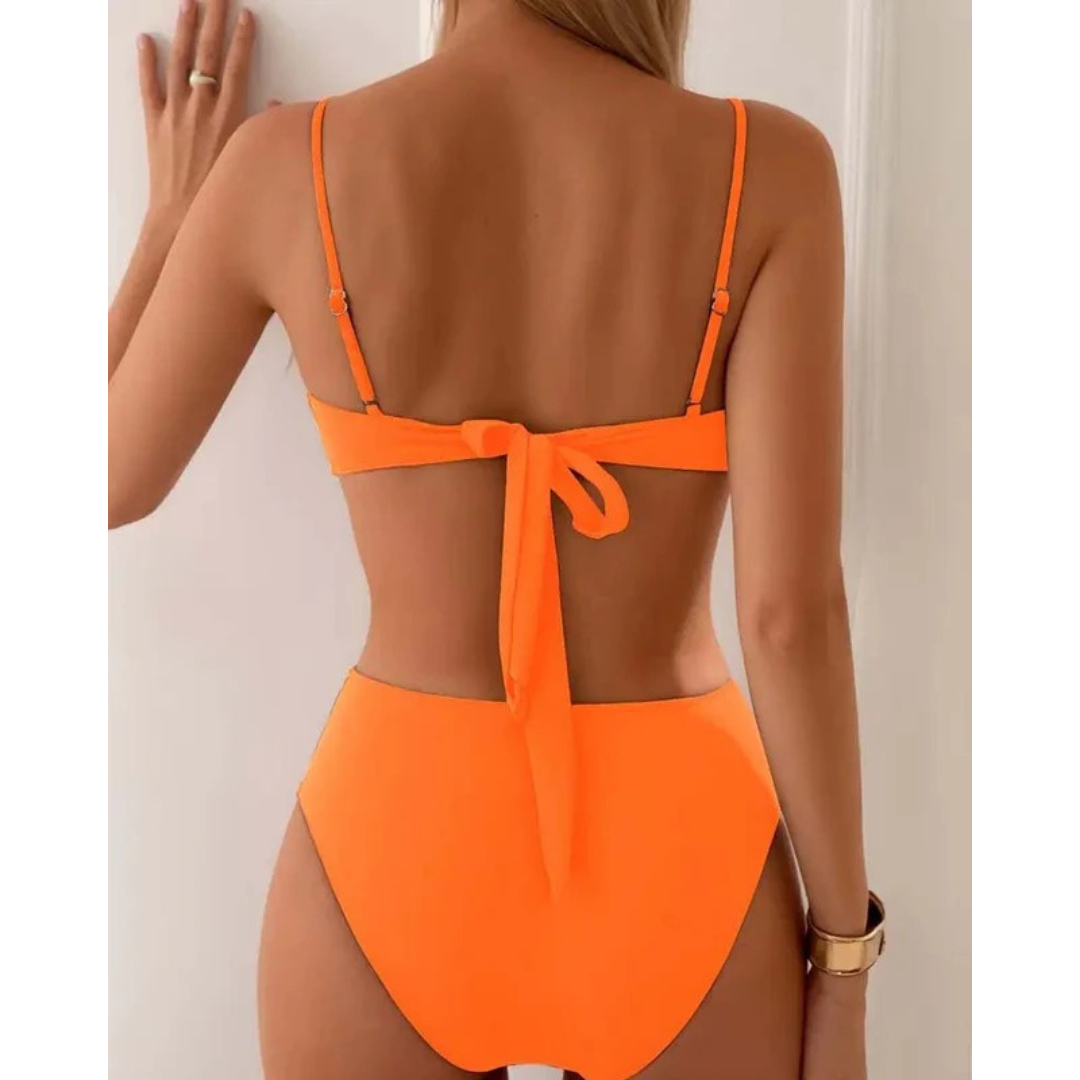 Women’s Ruched Bandeau Bikini – High-Waist Two-Piece Swimwear for Beach and Pool Days