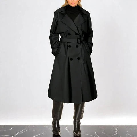 Női kétsoros gabardin trench coat derékövvel – elegáns, szabott felsőruházat őszre és irodai viselethez