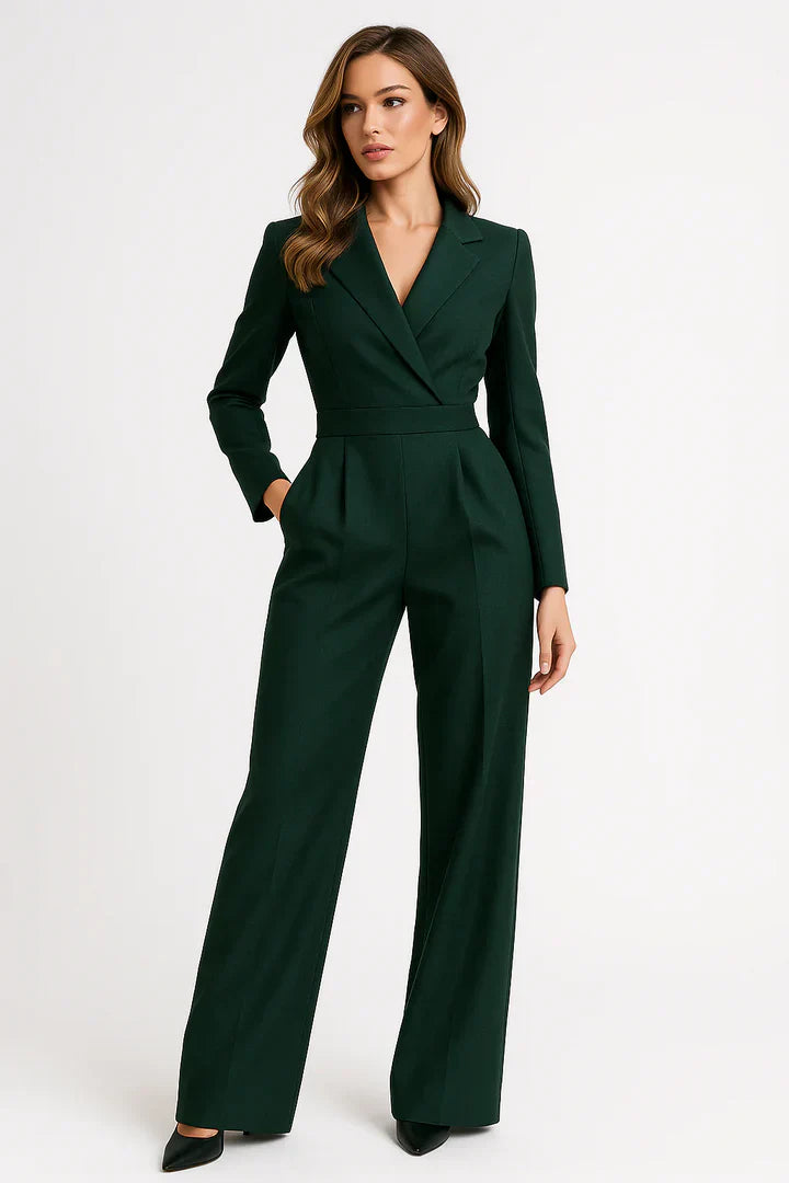 AURELIA Women’s Blazer Style Jumpsuit with V-Neck and Wide-Leg Fit