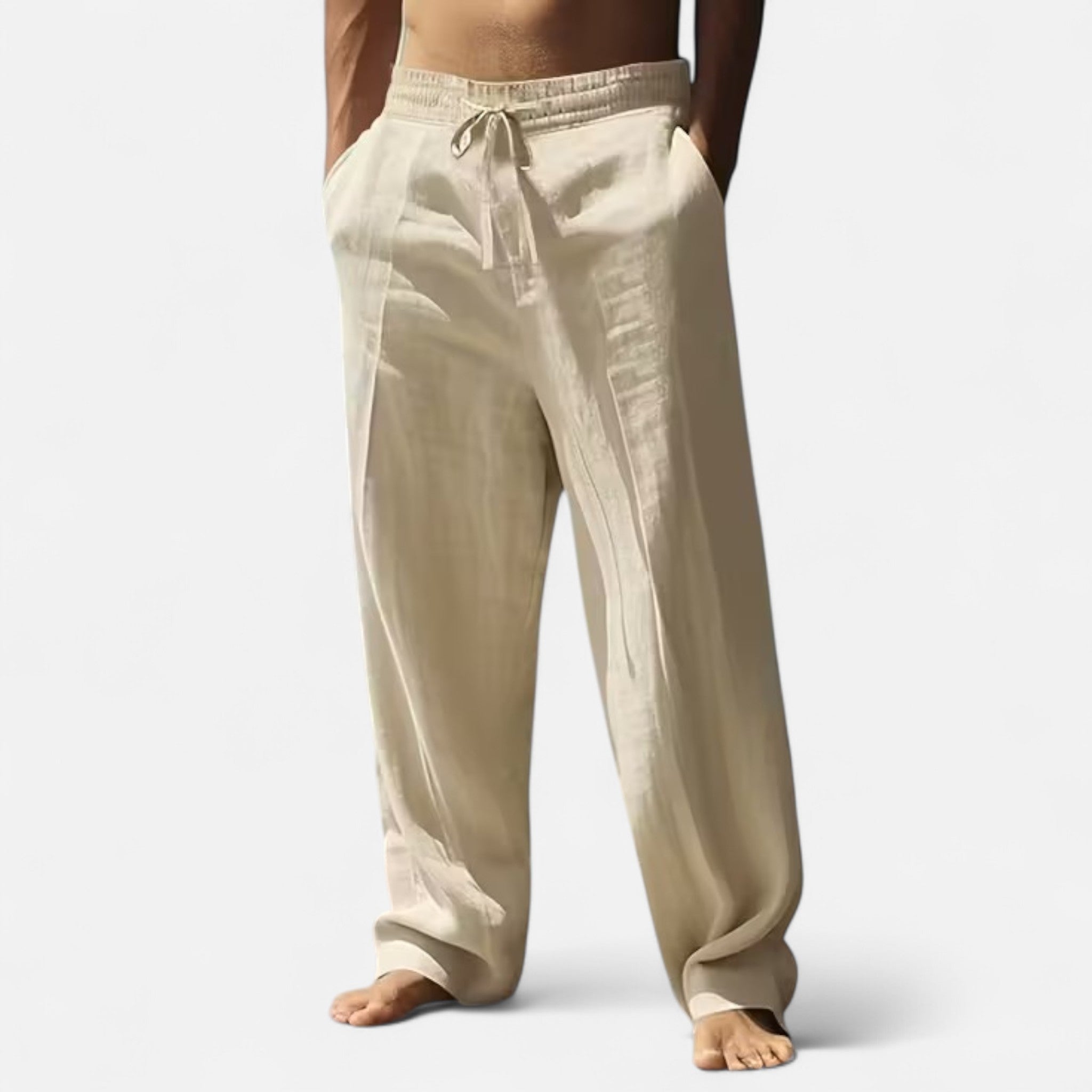 Valmonti | Men’s Linen Trousers – Beige Relaxed-Fit Elegance
