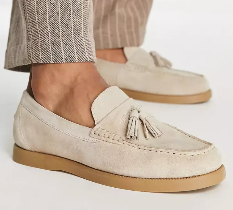 Mokkasiner i ruskind til mænd med kvaster - slip-on-sko med gummisål til smart-casual-brug