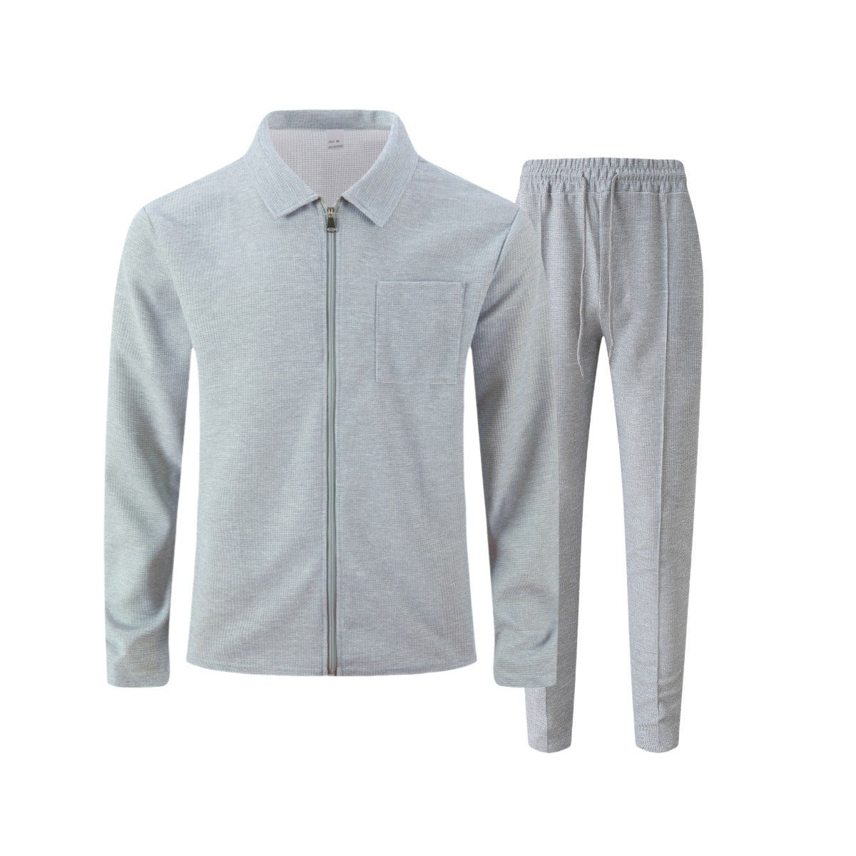 Ensemble deux pièces texturé pour homme avec veste zippée et pantalon - tenue chic décontractée à coupe ample pour le travail et les voyages au quotidien