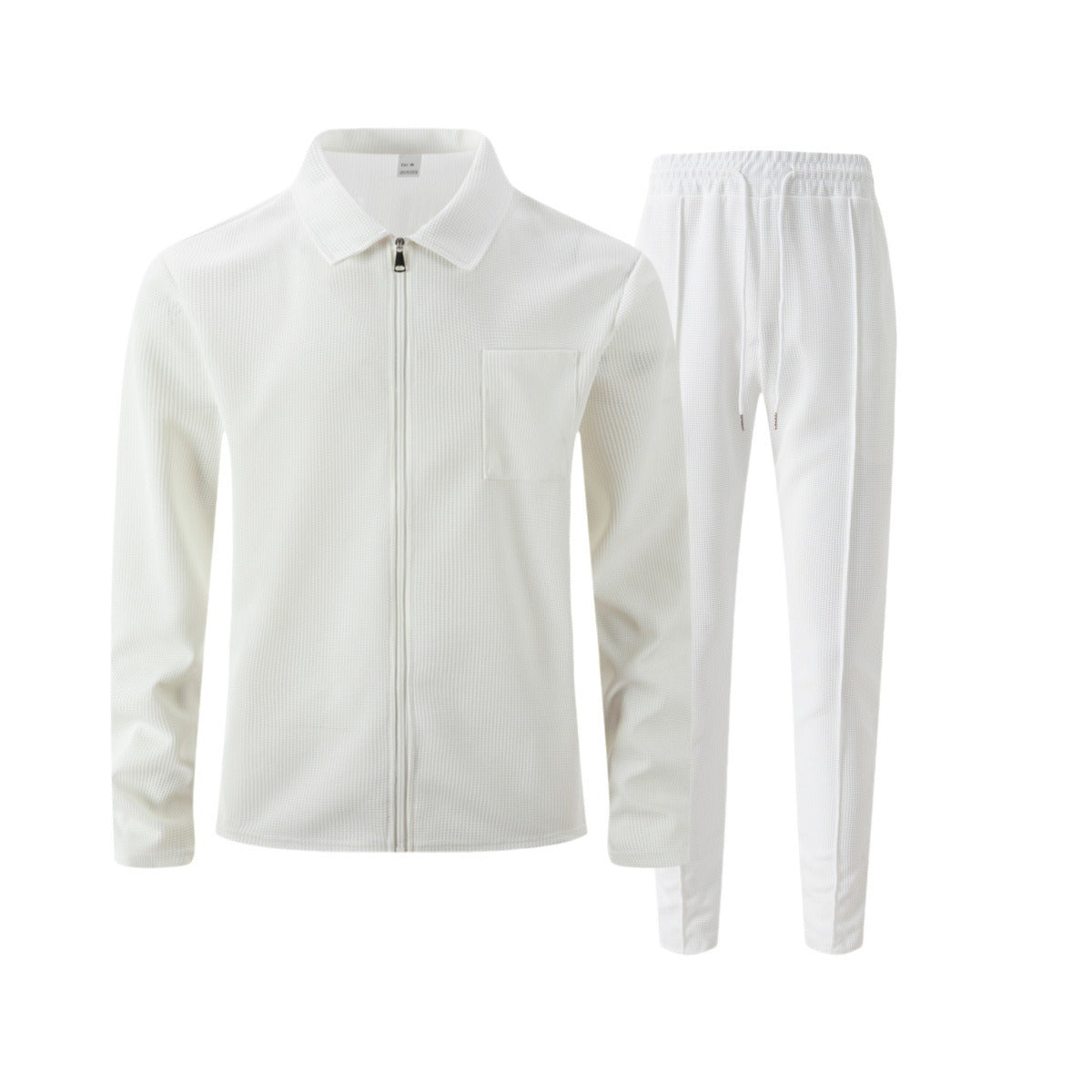 Ensemble deux pièces texturé pour homme avec veste zippée et pantalon - tenue chic décontractée à coupe ample pour le travail et les voyages au quotidien