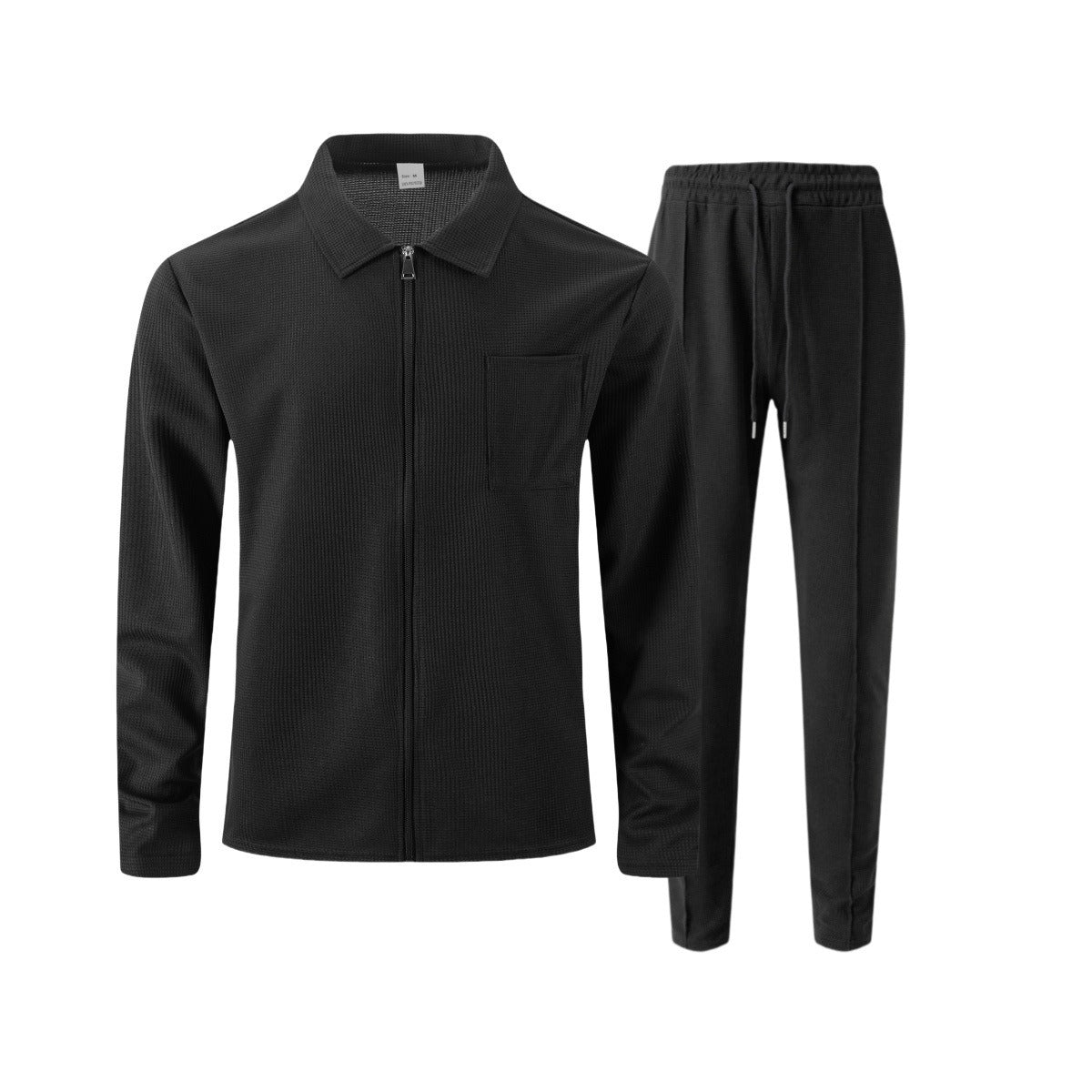 Ensemble deux pièces texturé pour homme avec veste zippée et pantalon - tenue chic décontractée à coupe ample pour le travail et les voyages au quotidien