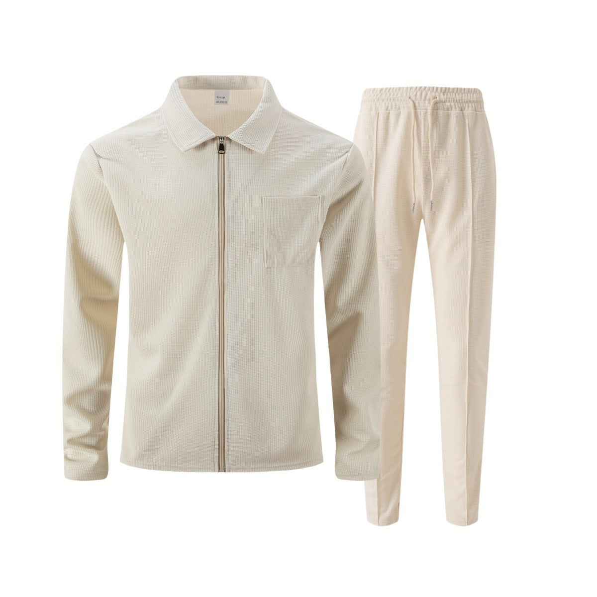 Ensemble deux pièces texturé pour homme avec veste zippée et pantalon - tenue chic décontractée à coupe ample pour le travail et les voyages au quotidien