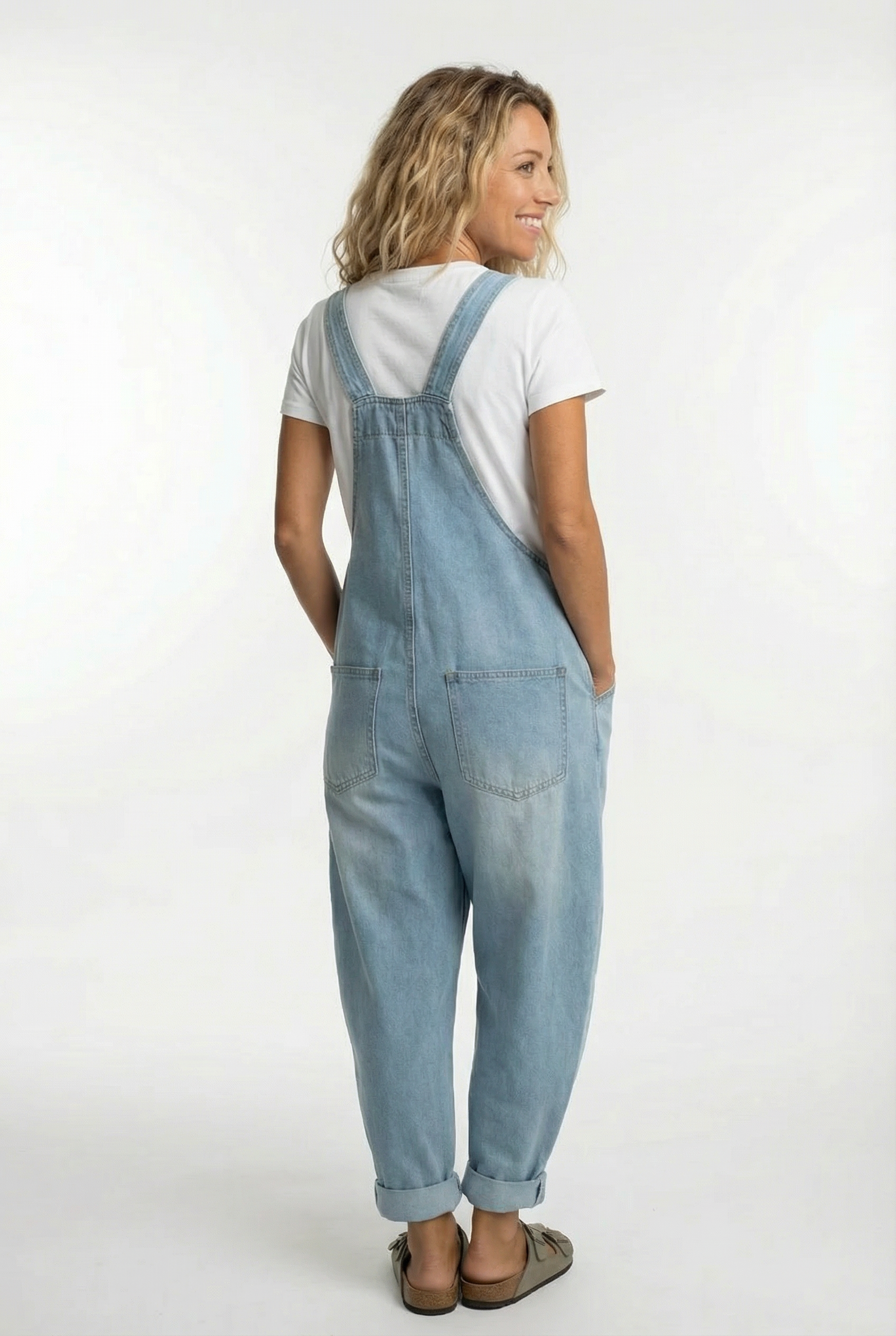 Dame afslappede denim-dragter med justerbare stropper jumpsuit