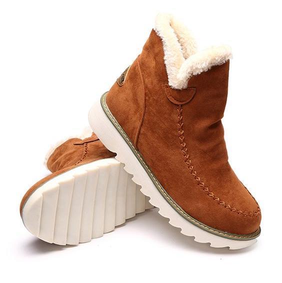 Women’s Faux Fur Lined Platform Ankle Boots – Slip-On Winter Shoes for Daily Wear