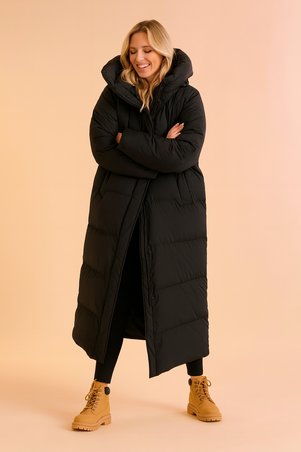 Abrigo acolchado largo con capucha para mujer - Chaqueta de invierno cálida y guateada de corte holgado para el uso diario en climas fríos