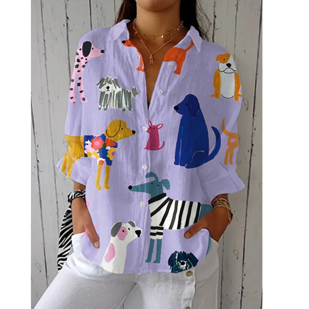 Women’s Printed Casual Blouse – Loose Button-Up Top for Holiday and Weekend Wear