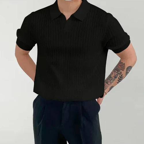 Men’s Ribbed Cotton Polo Shirt Short Sleeve Breathable Mesh Casual Summer Workwear Top
