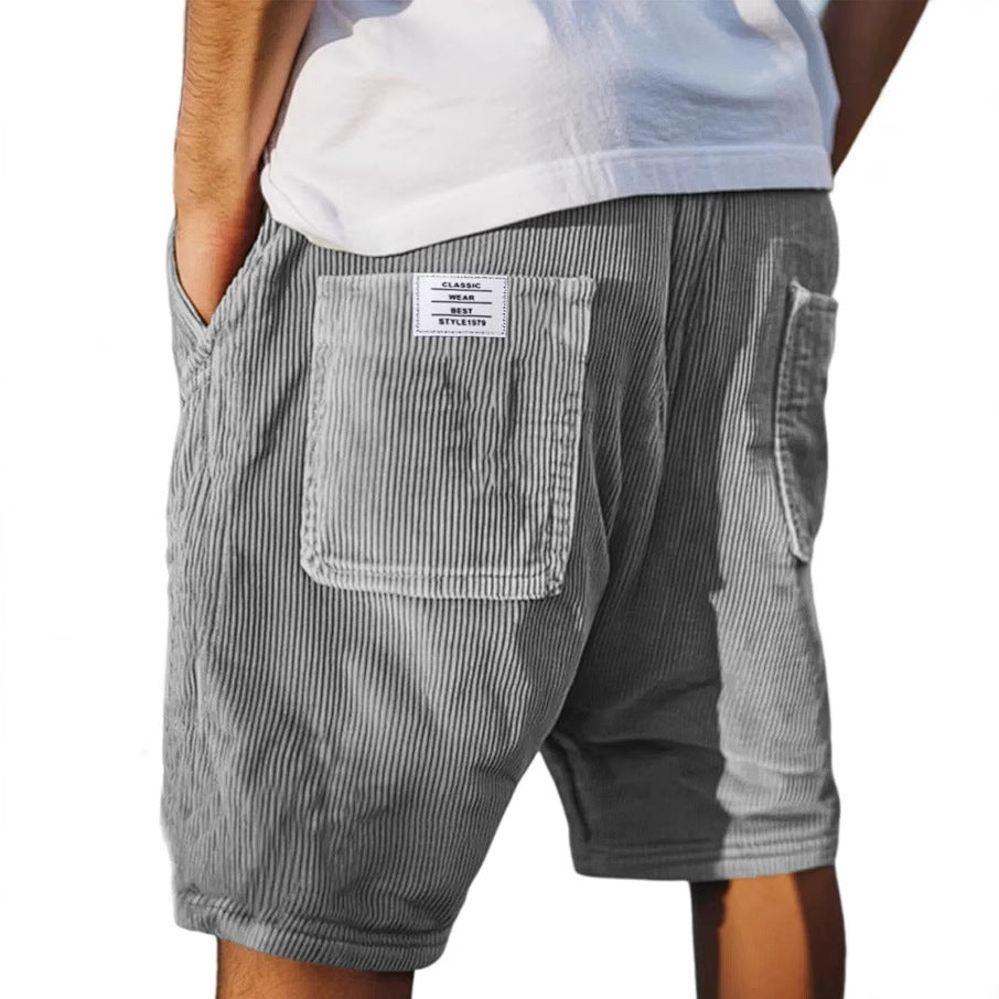 Pantaloncini da uomo in velluto a coste con vita elastica e tasche utility