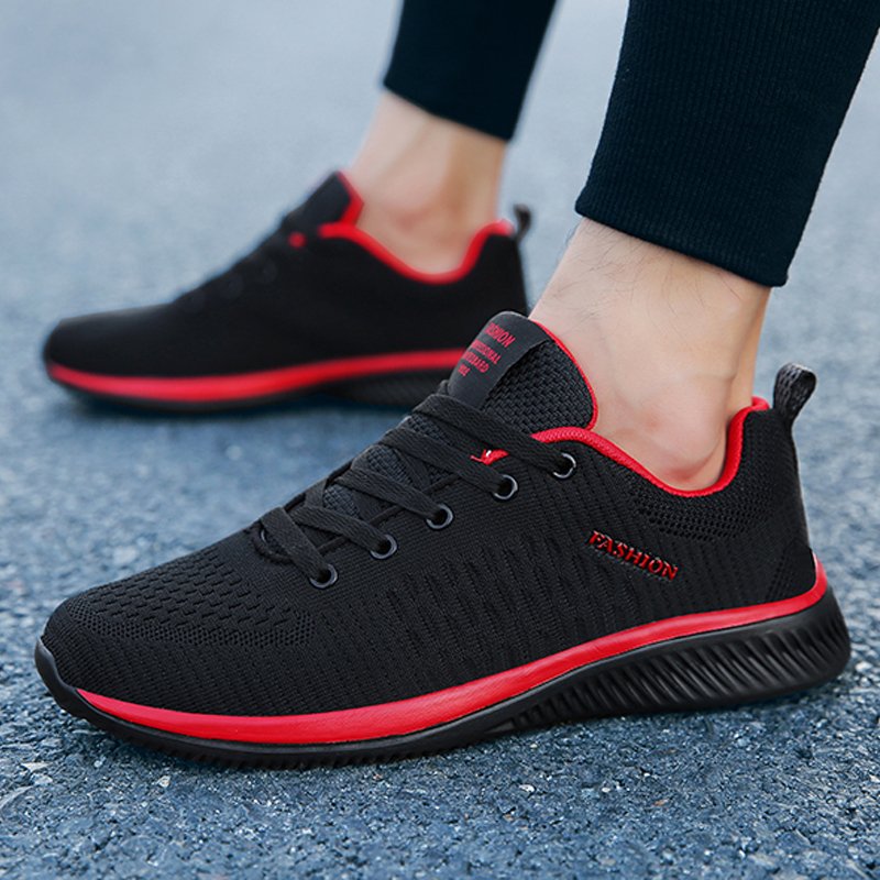 Unisex Lightweight Knit Sneakers – Breathable Lace-Up Sports Shoes with Flexible Cushioned Sole