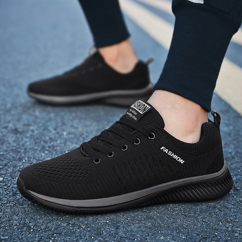 Unisex Lightweight Knit Sneakers – Breathable Lace-Up Sports Shoes with Flexible Cushioned Sole
