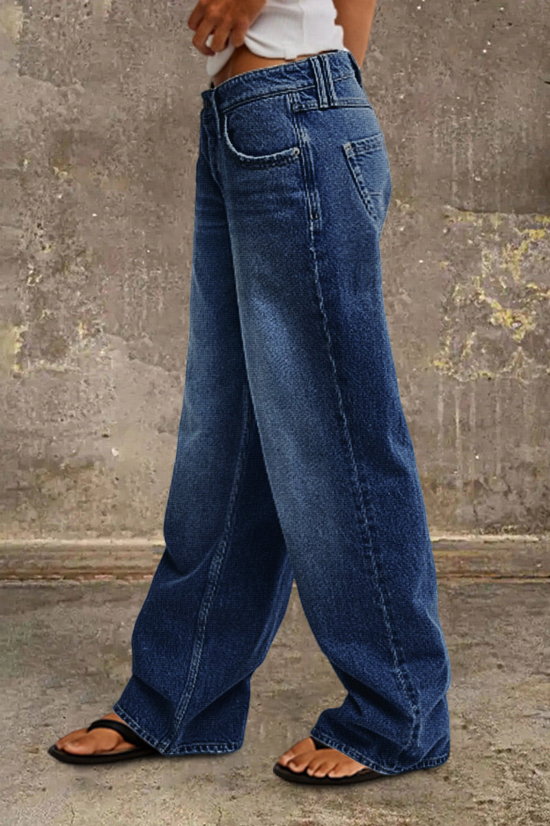 Women’s Mid-Rise Wide-Leg Jeans – Relaxed Full-Length Vintage-Wash Denim for Casual Weekend Travel Everyday Streetwear and Transitional Styling