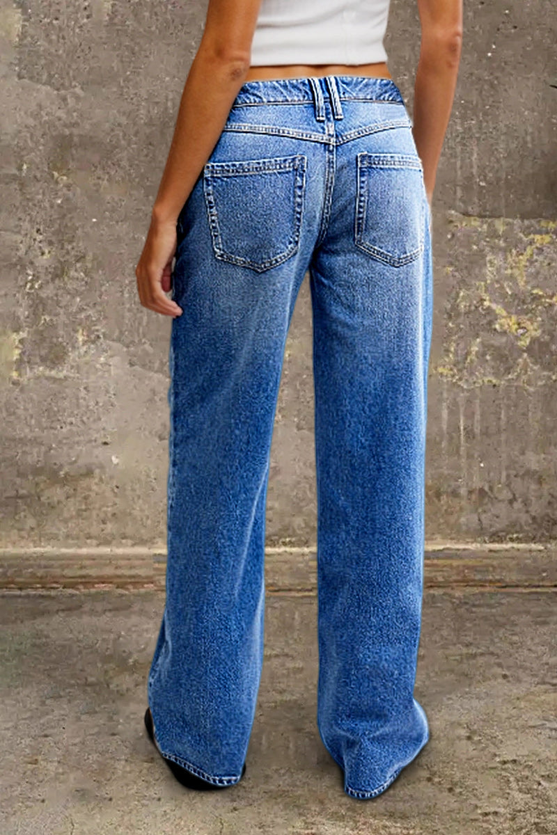 Women’s Mid-Rise Wide-Leg Jeans – Relaxed Full-Length Vintage-Wash Denim for Casual Weekend Travel Everyday Streetwear and Transitional Styling