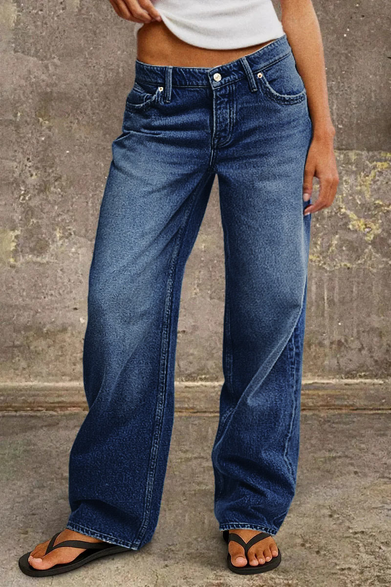 Women’s Mid-Rise Wide-Leg Jeans – Relaxed Full-Length Vintage-Wash Denim for Casual Weekend Travel Everyday Streetwear and Transitional Styling