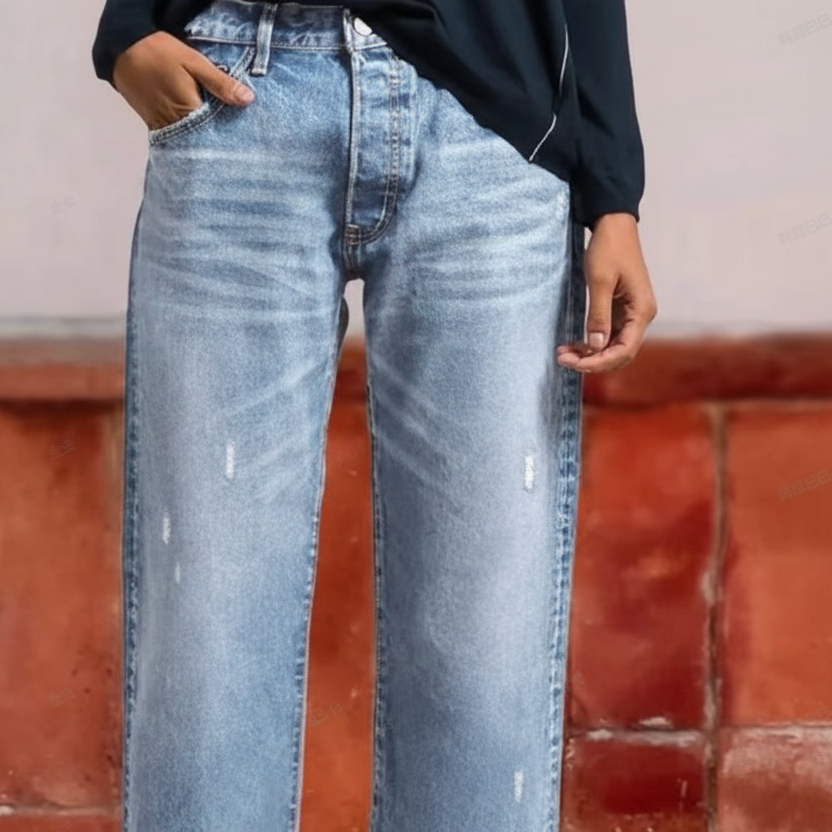 Vaqueros de pierna recta cropped para mujer - pantalones retro de tiro alto y lavado claro, con bajo deshilachado para primavera, verano, viajes de fin de semana y uso diario informal