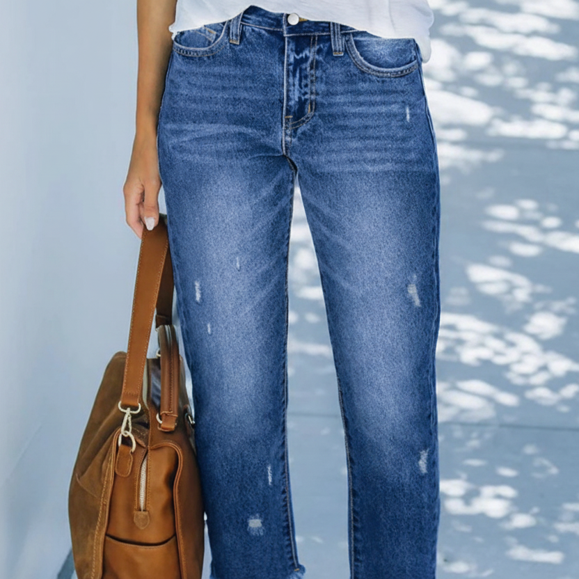 Vaqueros de pierna recta cropped para mujer - pantalones retro de tiro alto y lavado claro, con bajo deshilachado para primavera, verano, viajes de fin de semana y uso diario informal