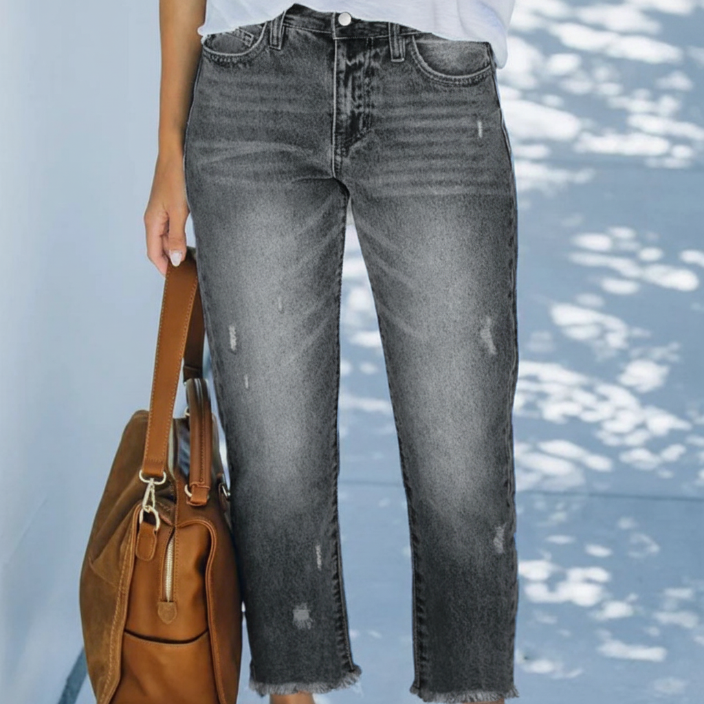 Vaqueros de pierna recta cropped para mujer - pantalones retro de tiro alto y lavado claro, con bajo deshilachado para primavera, verano, viajes de fin de semana y uso diario informal