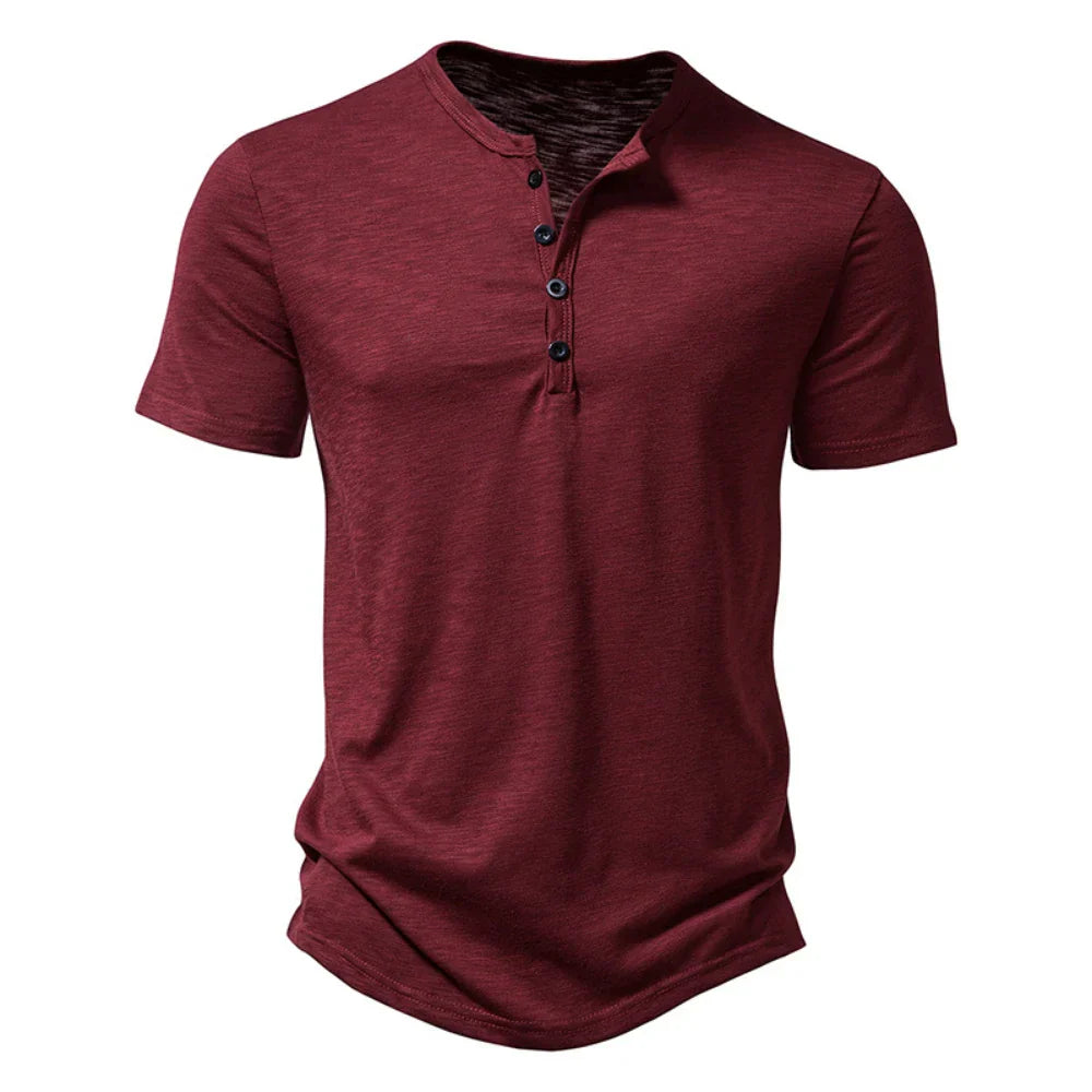 Pánské tričko Henley s knoflíkovým límcem, ležérní, úzký střih, pohodlné, každodenní, s krátkým rukávem