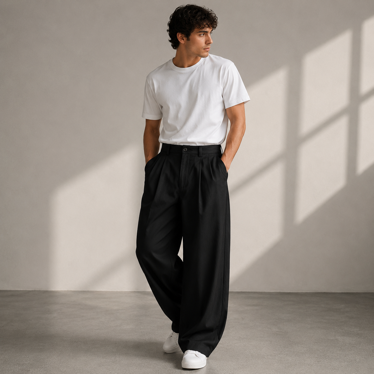 Men’s Pleated Wide-Leg Trousers – Relaxed Modern Pants for Everyday and Travel Wear
