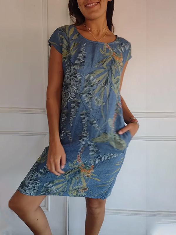 Abito estivo da donna stampato e dalla vestibilità comoda – stile casual a maniche corte per vacanze e uso quotidiano