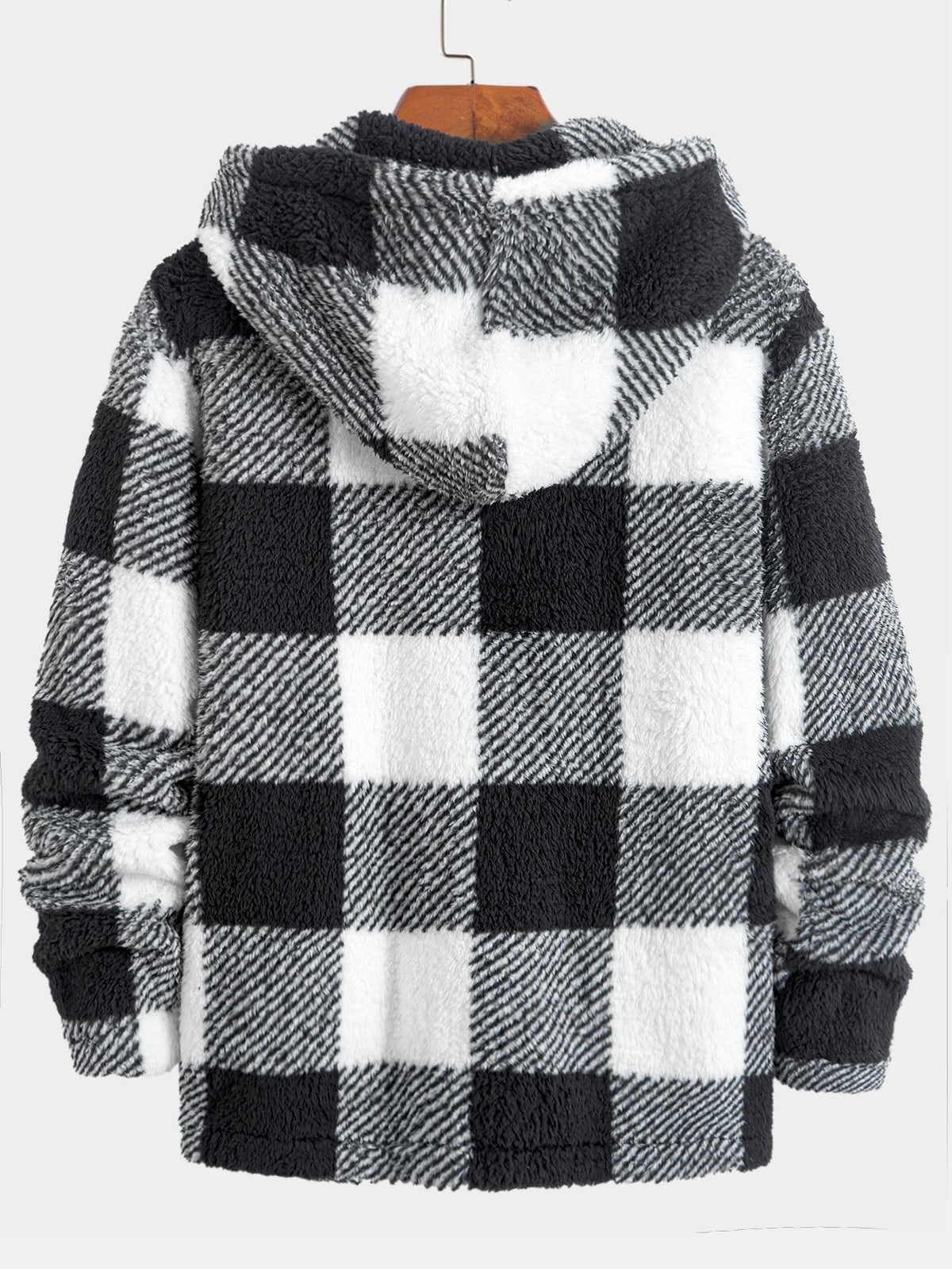 Herren-Kapuzenjacke aus Teddyfleece mit Aufdruck und Knopfleiste – lässige Winterjacke mit lockerer Passform