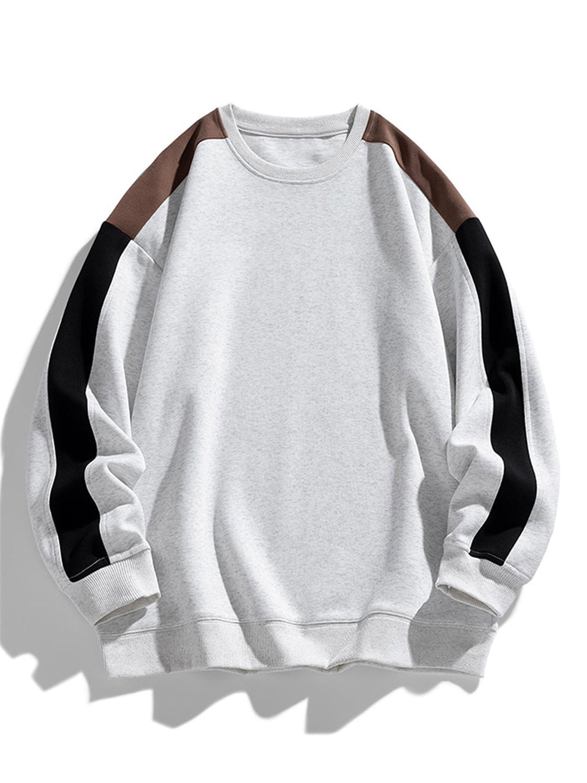 Herensweatshirt met contrasterende mouwpanelen – sportieve pullover met relaxte pasvorm, ronde hals en geribde afwerking voor een alledaagse casual stijl