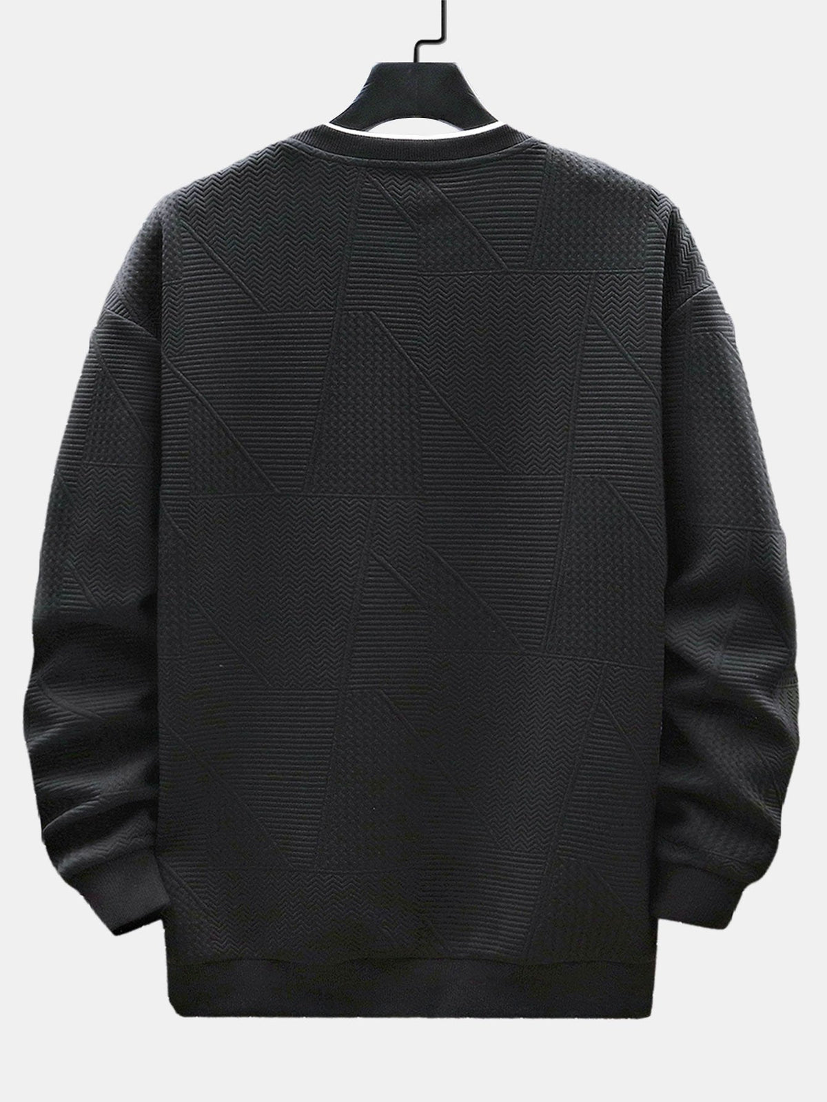 Men's Geometric Jacquard Sweatshirt – Relaxed Fit Textured Crew Neck Pullover for Autumn and Winter