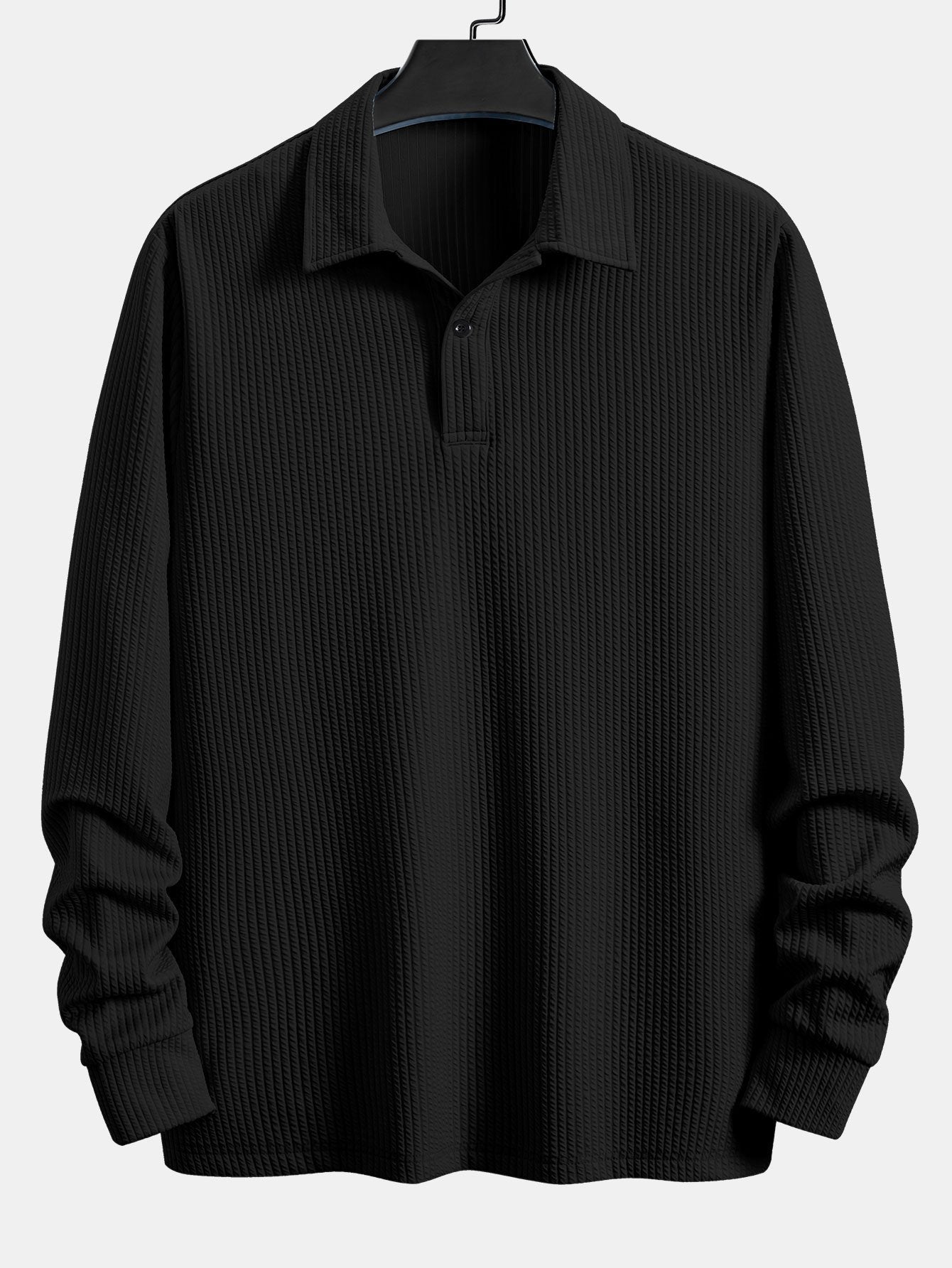 Men’s Relaxed Ribbed Polo Shirt – Stretch Long-Sleeve Smart Casual Top