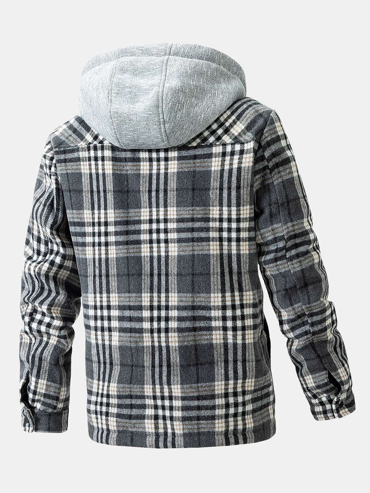 Heren flanellen jas met fleecevoering en afneembare capuchon – warme jas met knopen voor herfst en winter