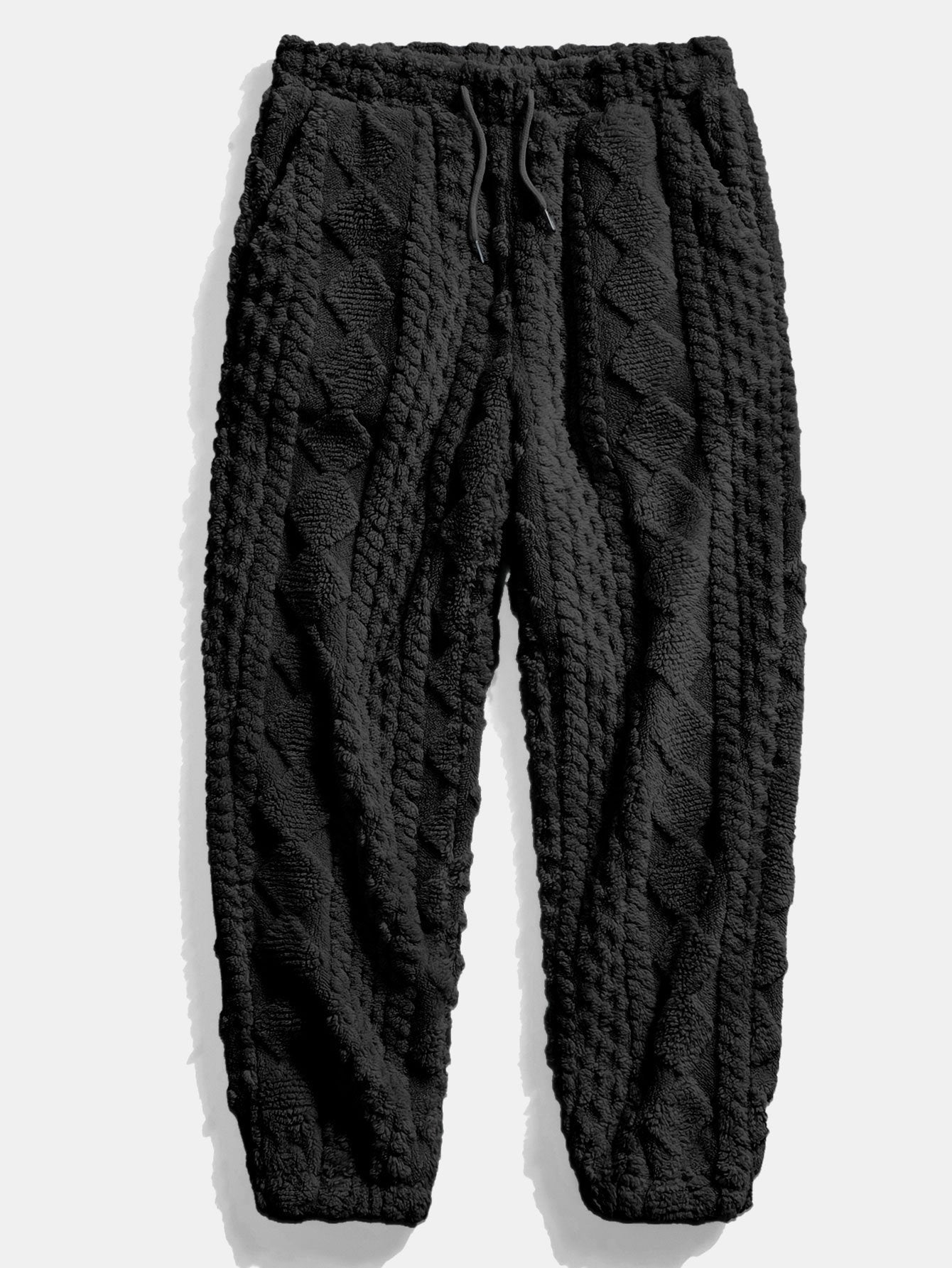 Ensemble de survêtement texturé en tissu pelucheux pour homme – sweat à capuche décontracté et pantalon de jogging pour les week-ends d’hiver