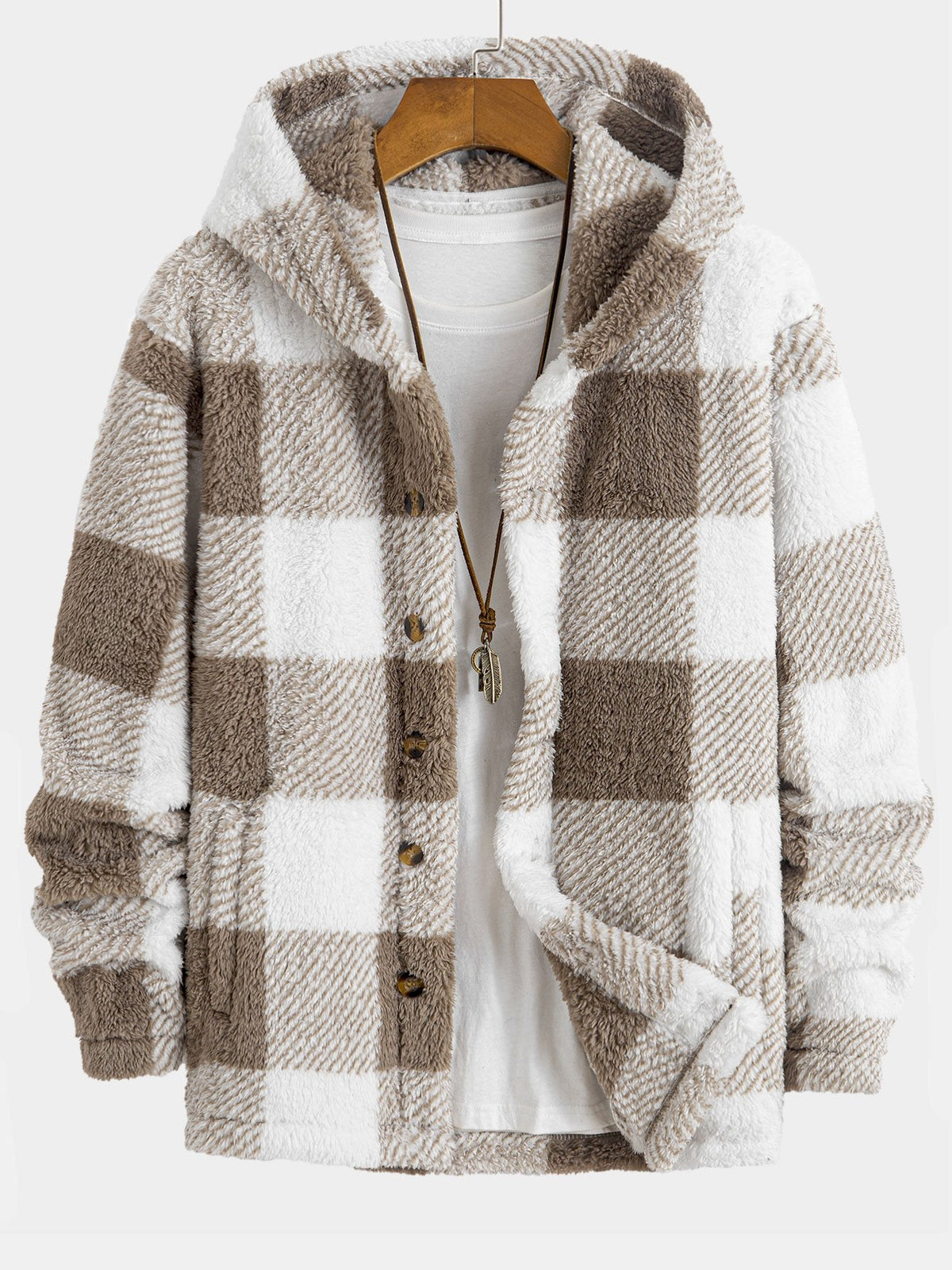 Herren-Kapuzenjacke aus Teddyfleece mit Aufdruck und Knopfleiste – lässige Winterjacke mit lockerer Passform