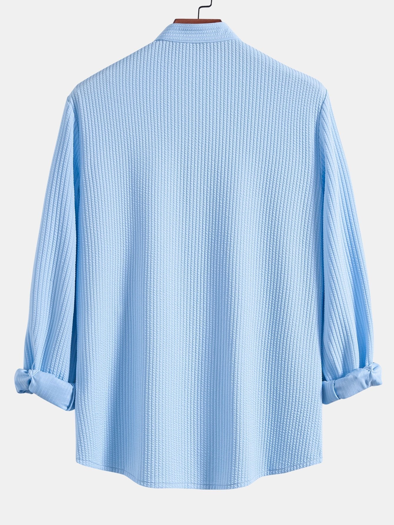 Men’s Ribbed Stand Collar Shirt and Straight-Leg Trousers – Stretch Smart Casual Co-Ord